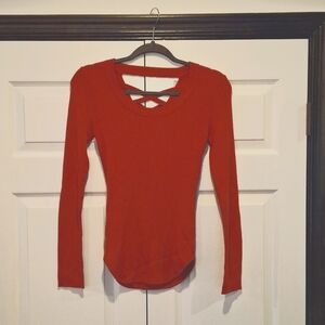 No Boundaries Autumn Orange Pullover Sweater with Back Crisscross Design